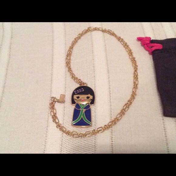 KATE SPADE ASIAN DOLL KANPAI BLUE KIMONO GIRL GOLD TONE NECKLACE - Picture 4 of 9